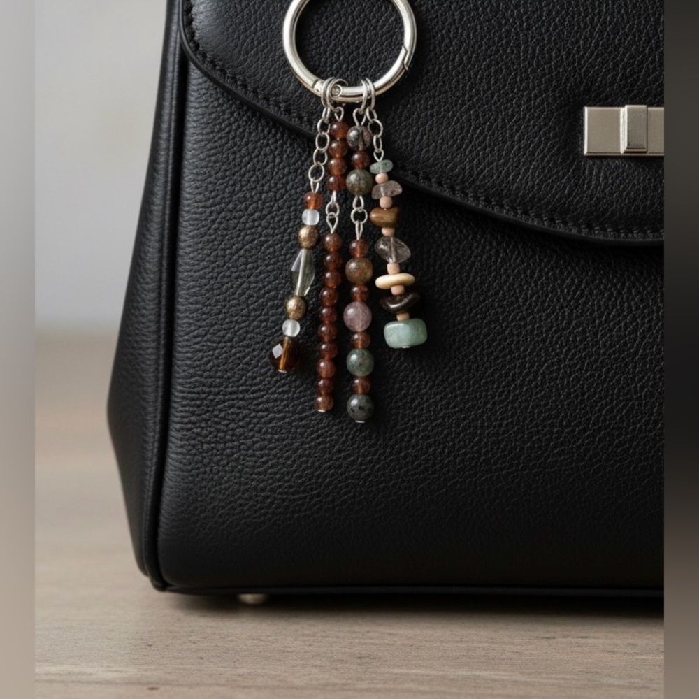 Natural Stone Handmade Beaded Bag Charm Keychain